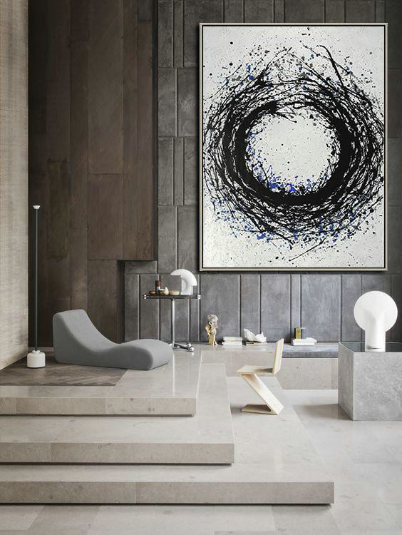 Large Modern Abstract Painting,Hand-Painted Black And White Minimal Painting On Canvas,Original Art Acrylic Painting